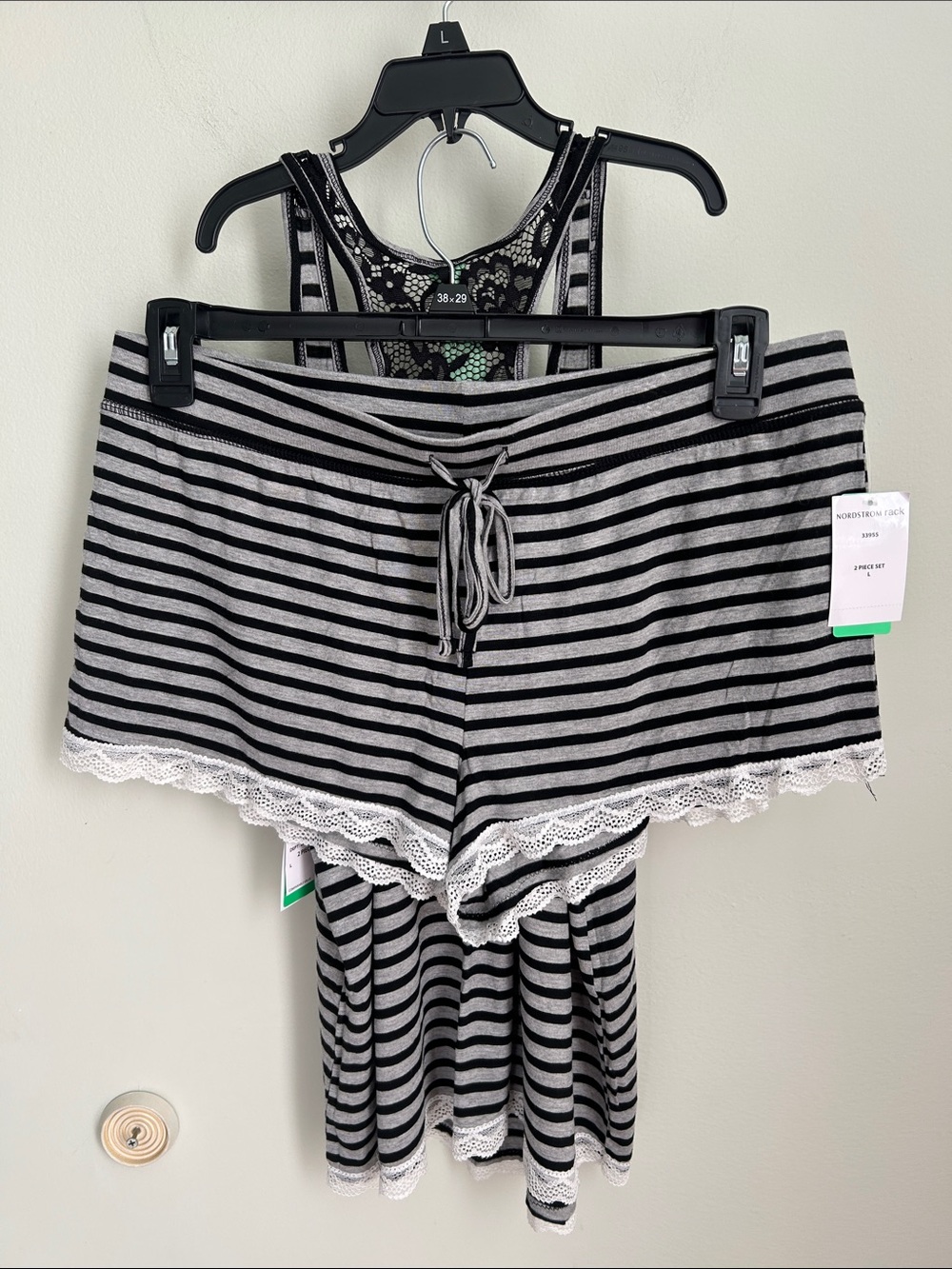 Honeydew Intimates Black & Gray Striped Lace-Trim Tank and Shorts Set